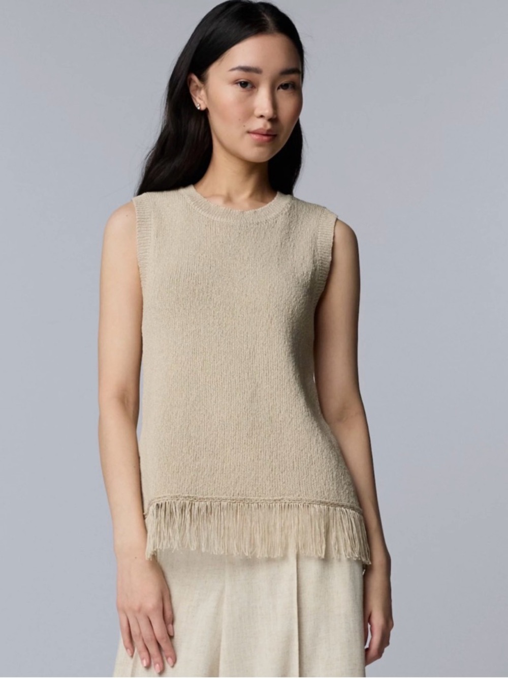 Women's Simply Vera Vera Wang Sleeveless Bohemian Fringe Sweater Tank Small
